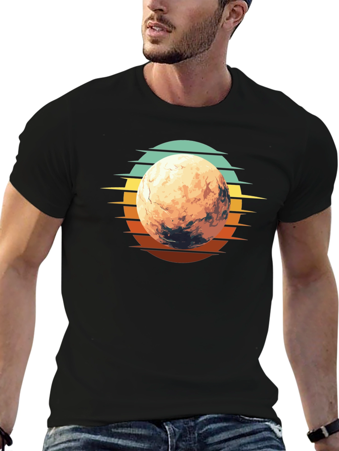Retro Mars Graphic T-Shirt - Black Cotton Blend