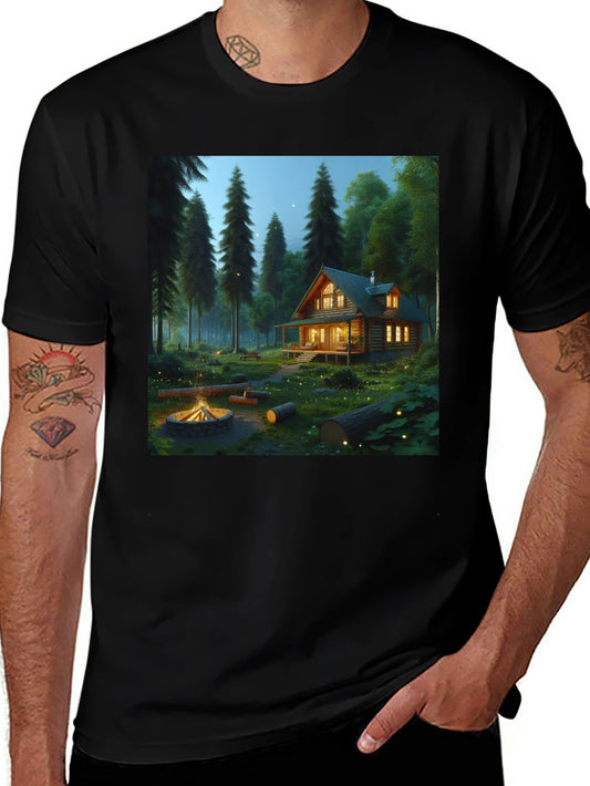 Cabin in the Woods Graphic Tee - Cozy Campfire Design