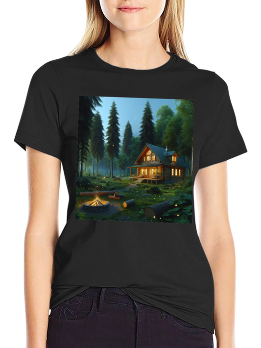Cabin in the Woods Graphic Tee - Cozy Campfire Design