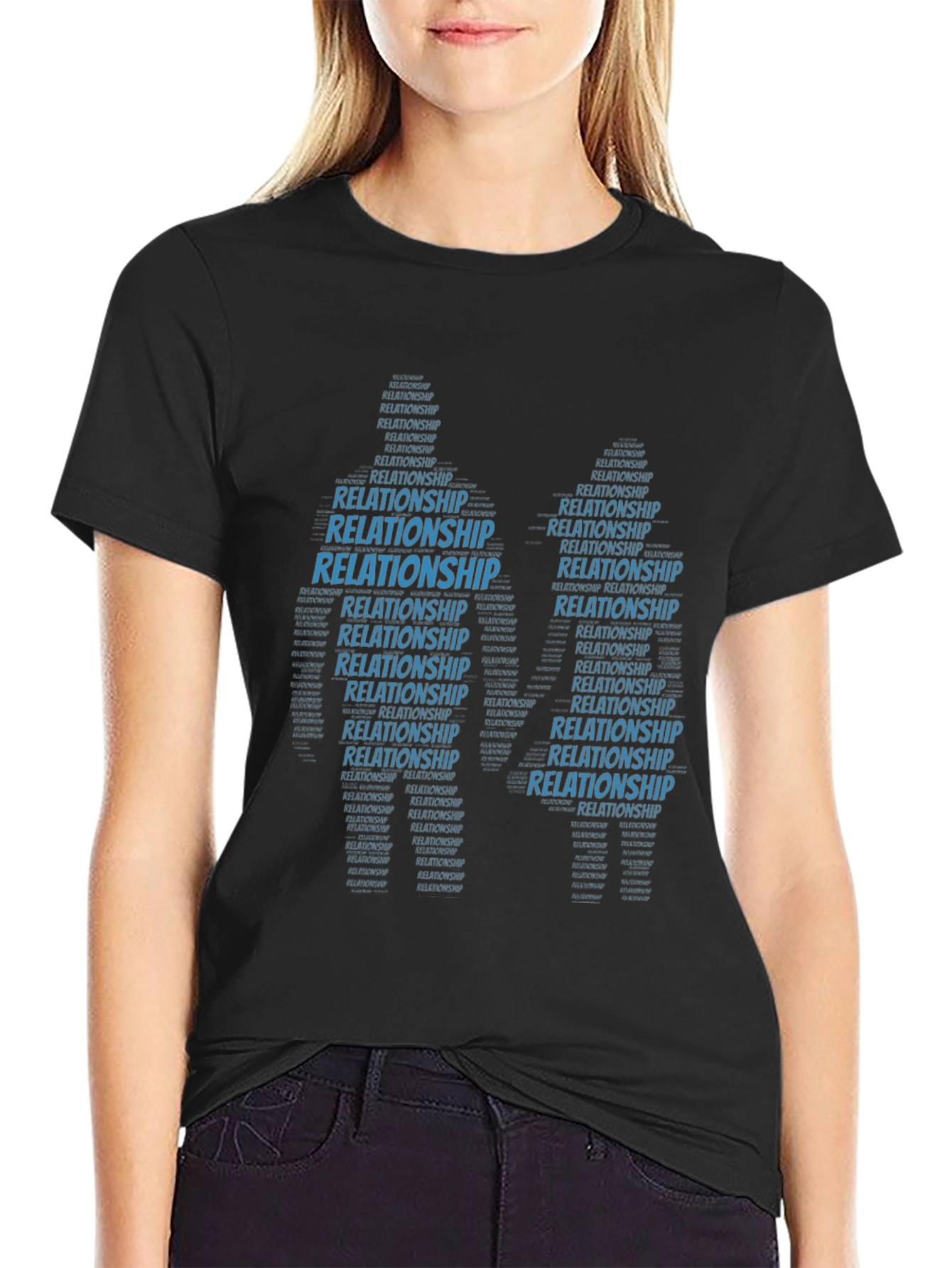 Relationship Word Art T-Shirt Black Crew Neck