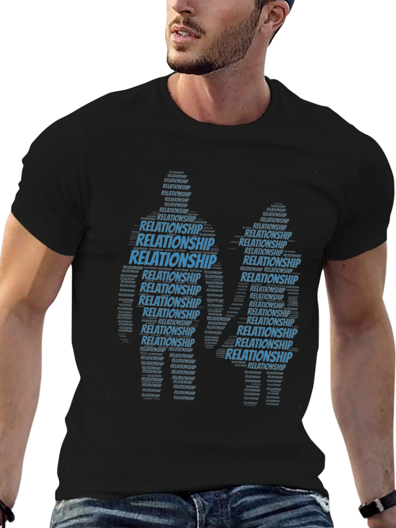 Relationship Word Art T-Shirt Black Crew Neck
