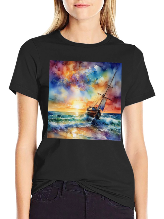 Watercolor Sailboat T-Shirt - Coastal Dream