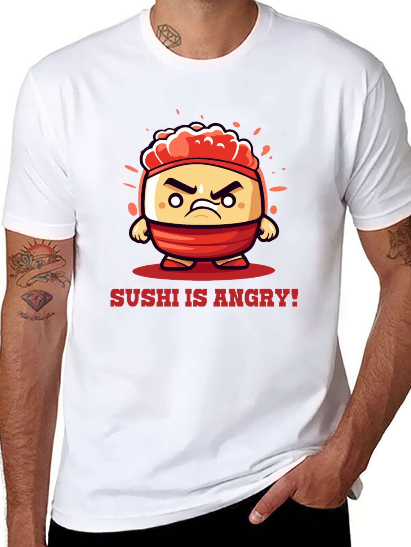 Angry Sushi Cartoon Graphic T-Shirt