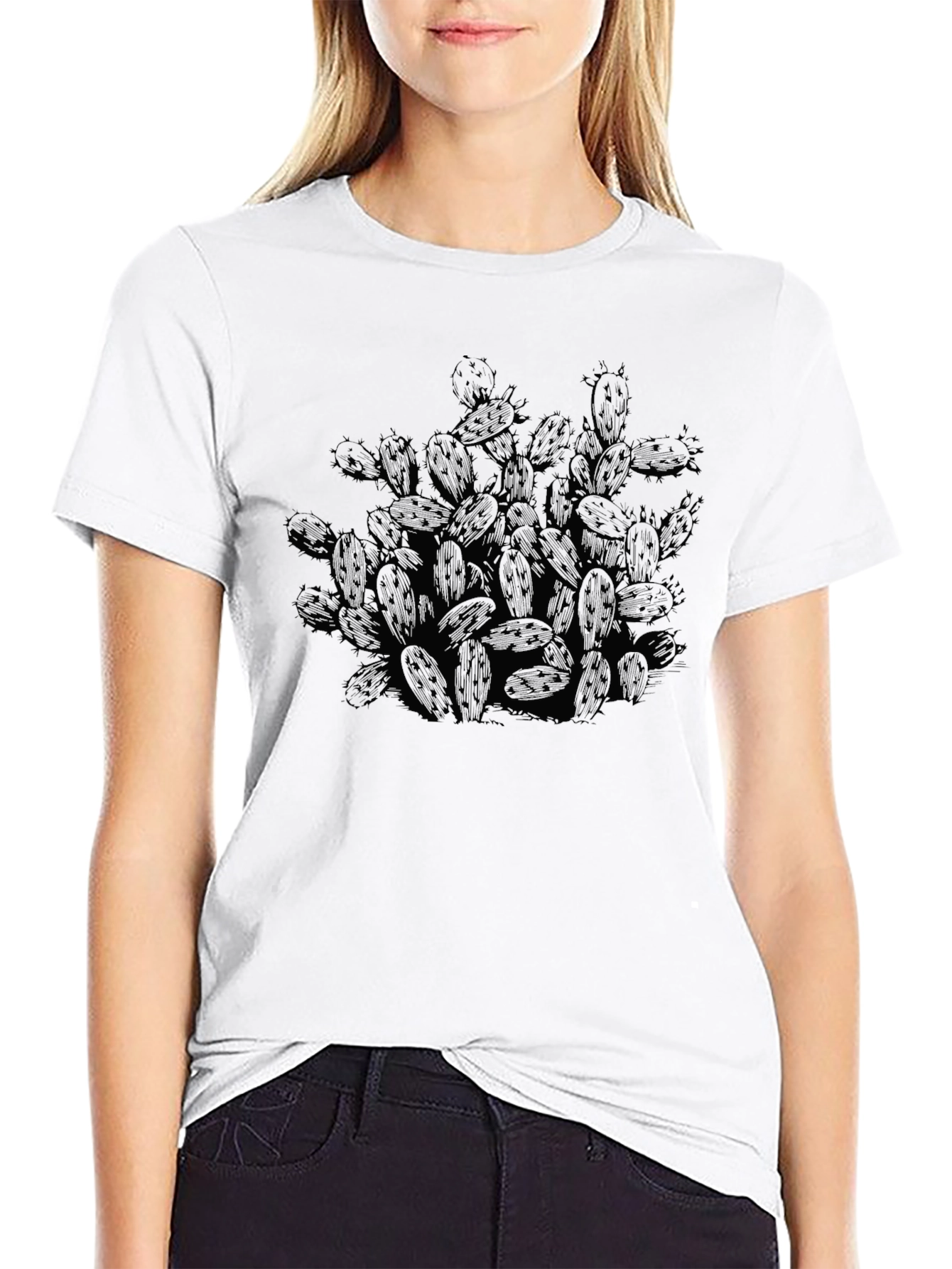 Cactus Graphic Print Crew Neck T-Shirt