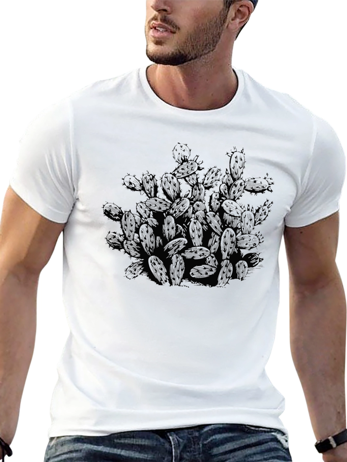 Cactus Graphic Print Crew Neck T-Shirt