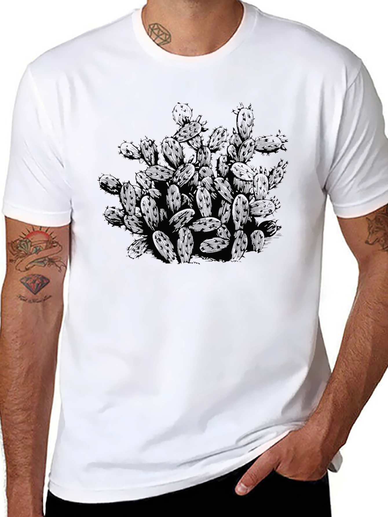 Cactus Graphic Print Crew Neck T-Shirt
