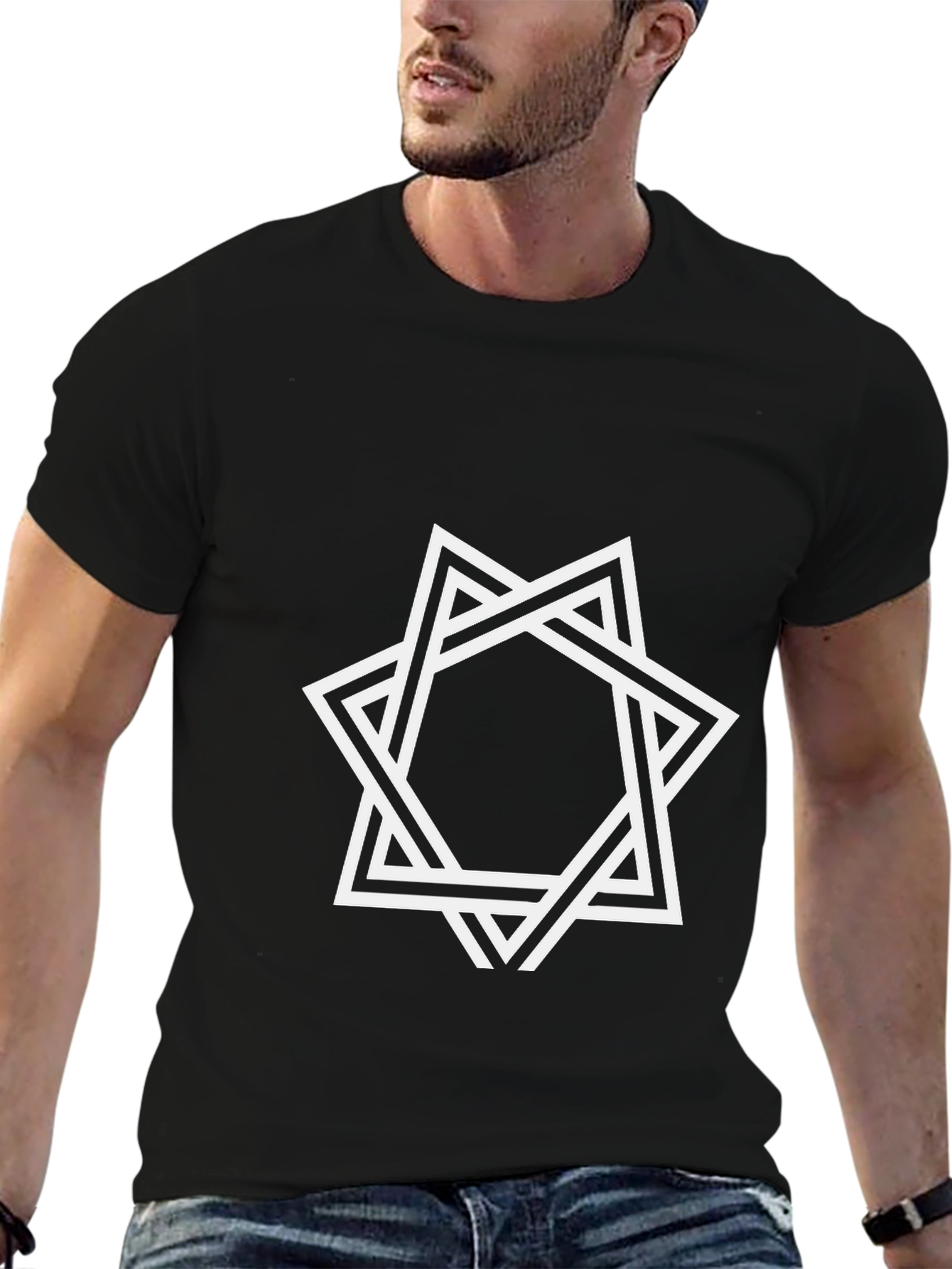 Geometric Star Graphic Black T-Shirt