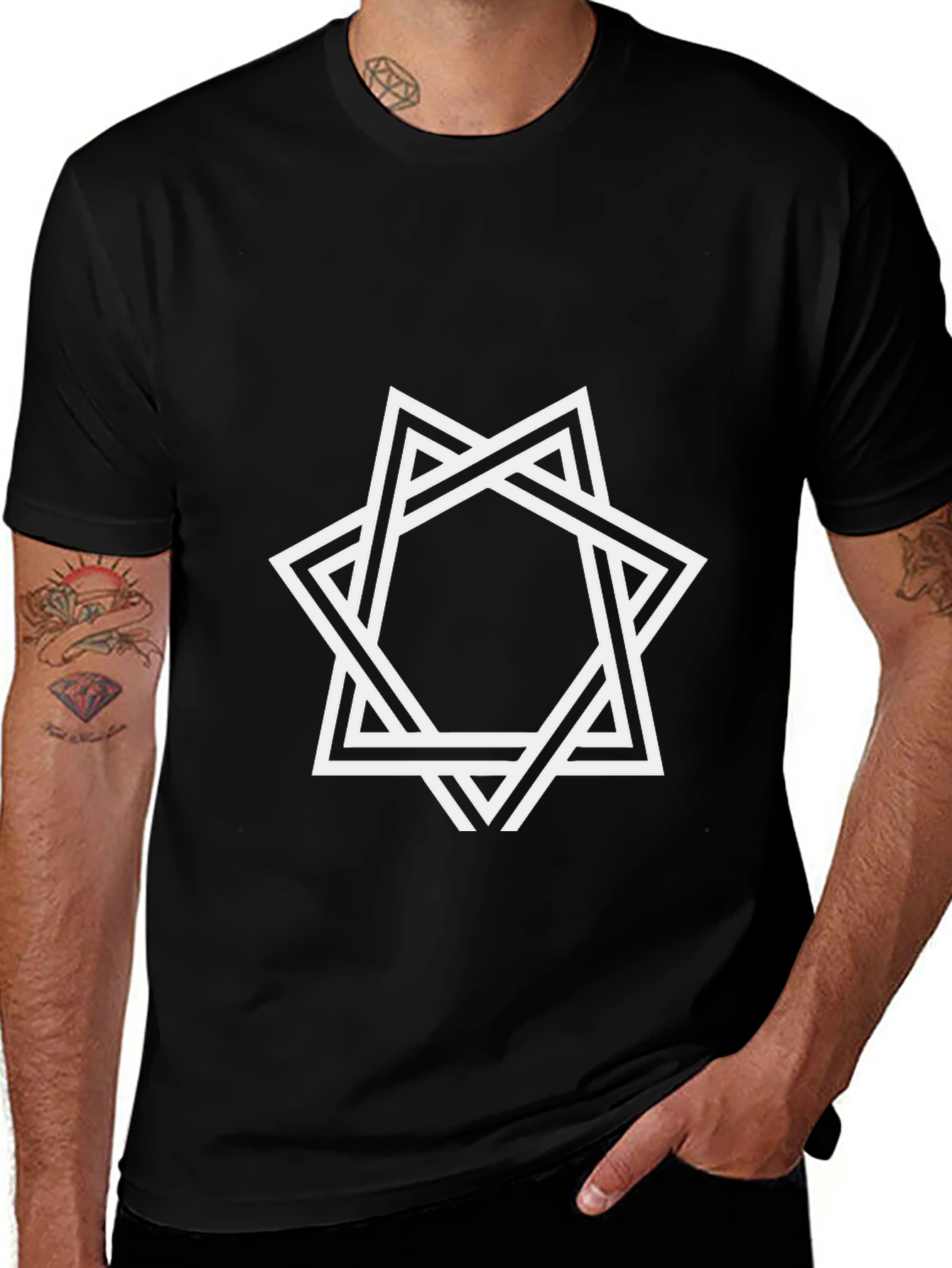 Geometric Star Graphic Black T-Shirt