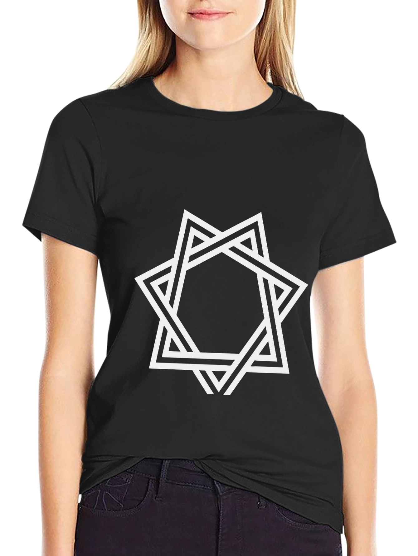 Geometric Star Graphic Black T-Shirt