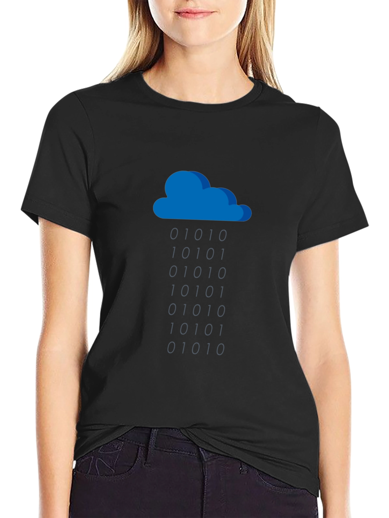 Blue Cloud Graphic Black T-Shirt