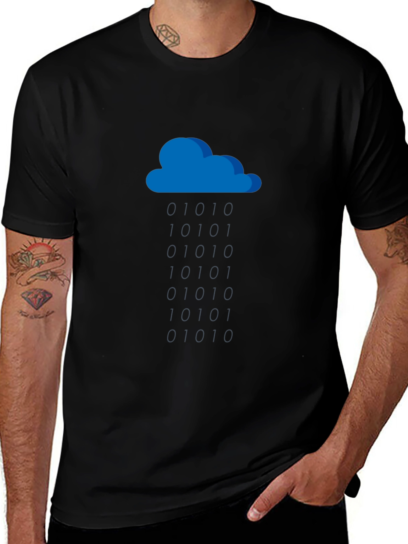 Blue Cloud Graphic Black T-Shirt