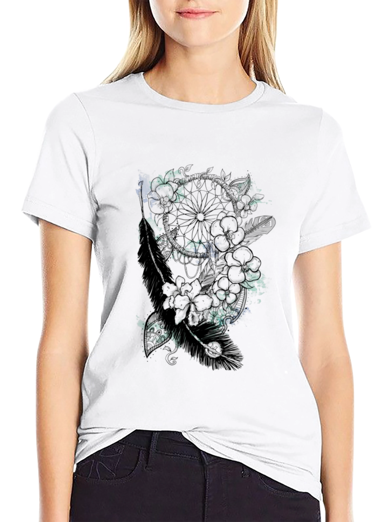 Dreamcatcher Floral Black T-Shirt