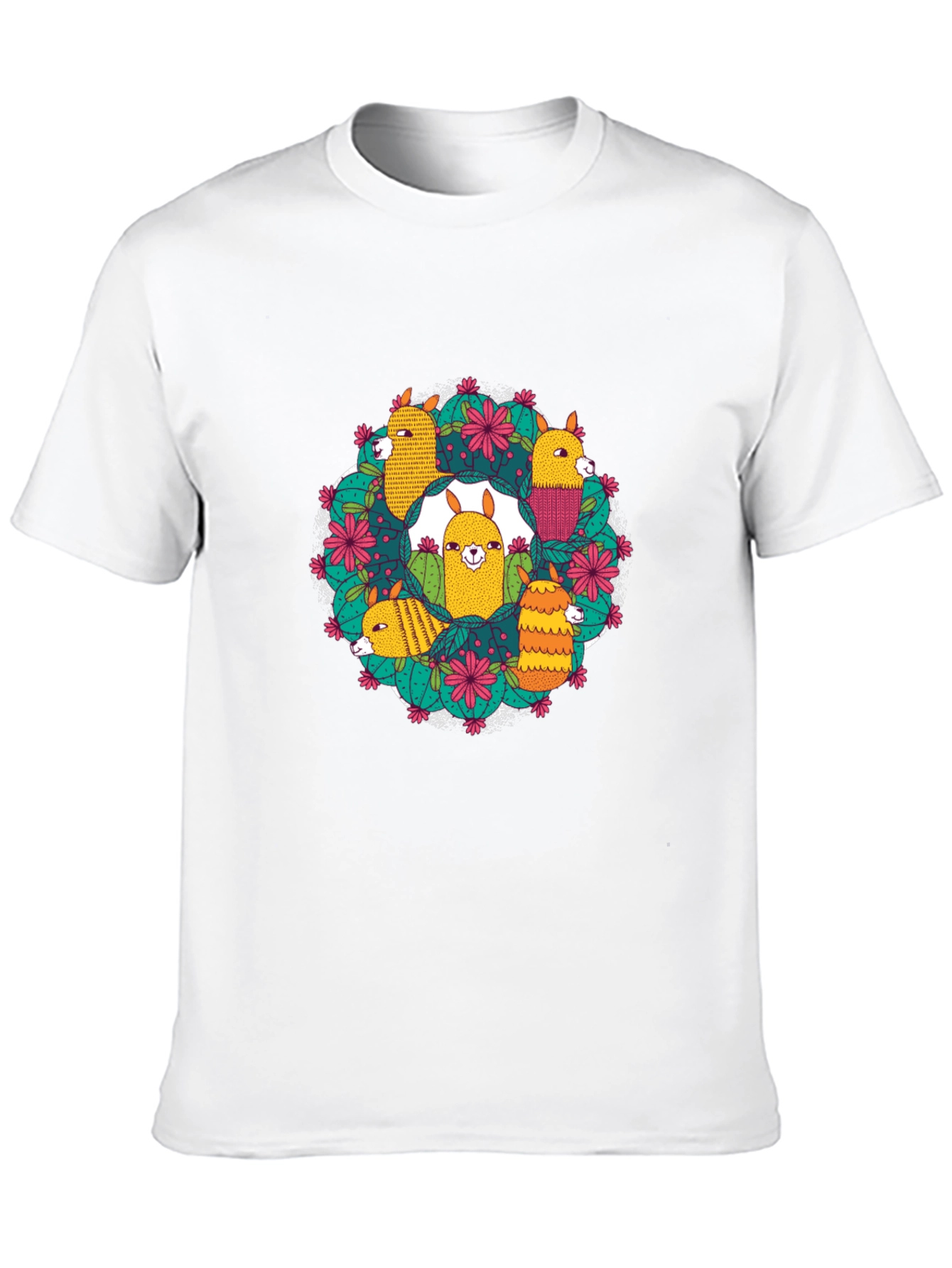 Llama Cactus Circle Black T-Shirt