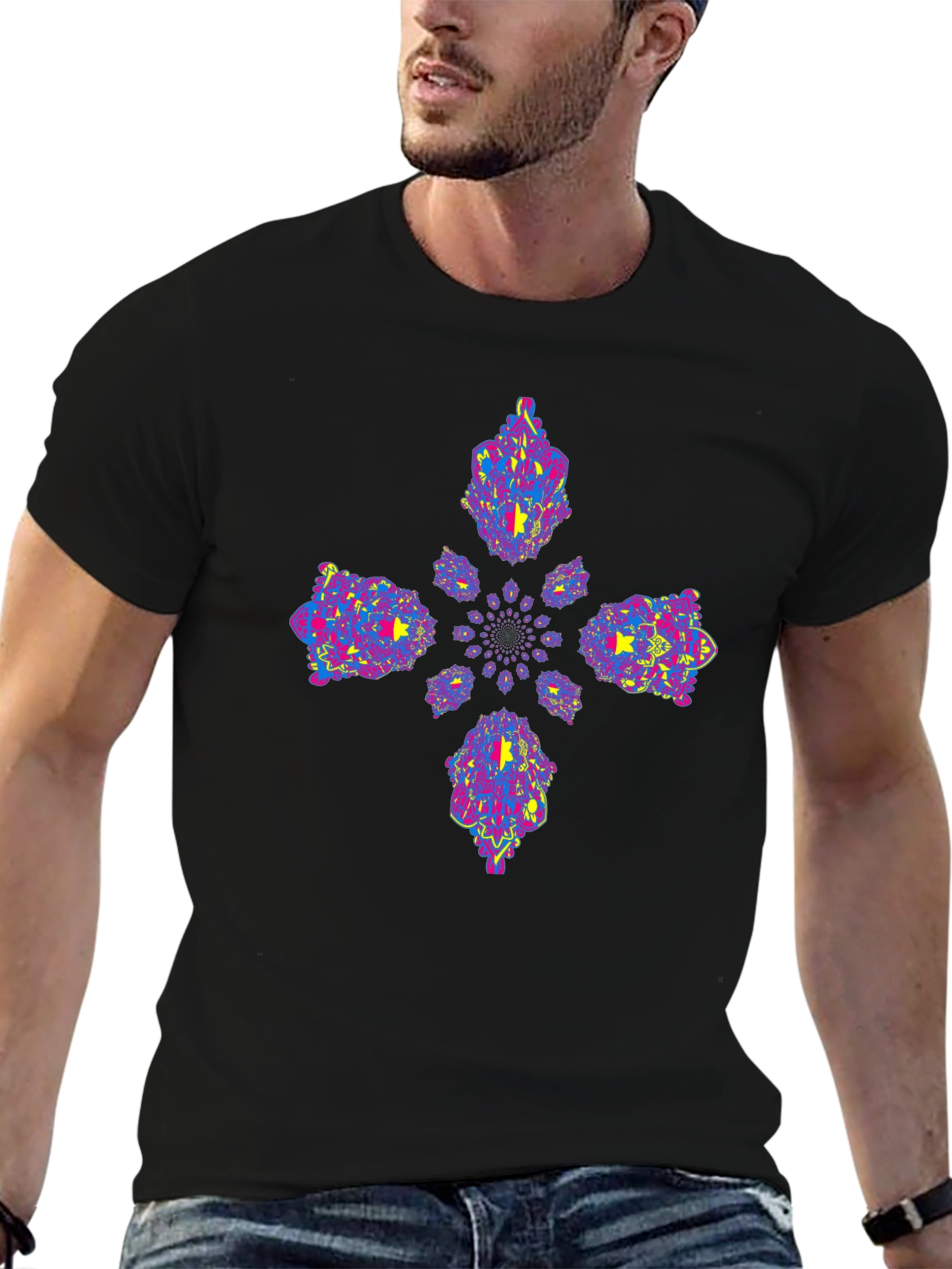 Vibrant Fractal Black Tee