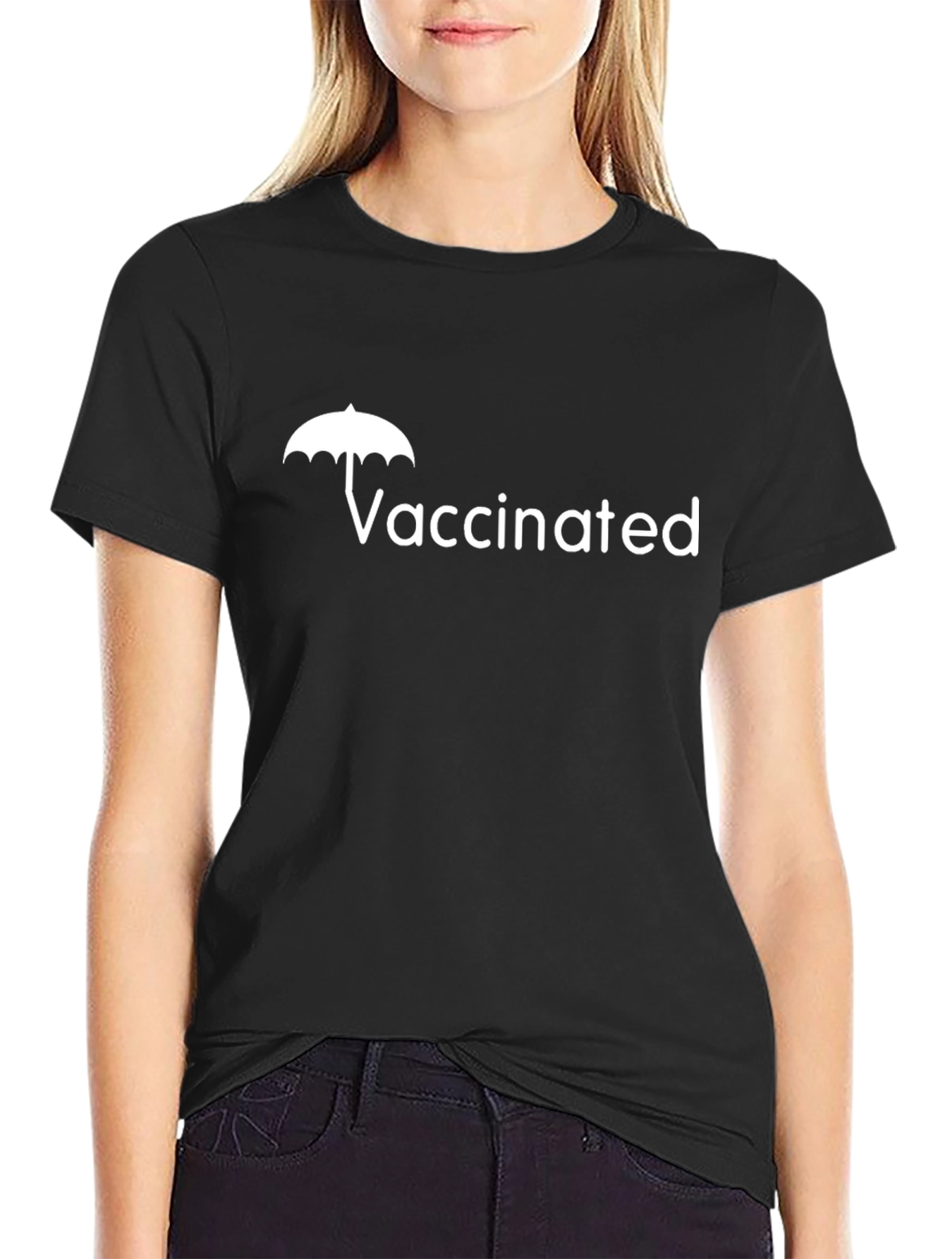 Vaccinated Umbrella Black T-Shirt