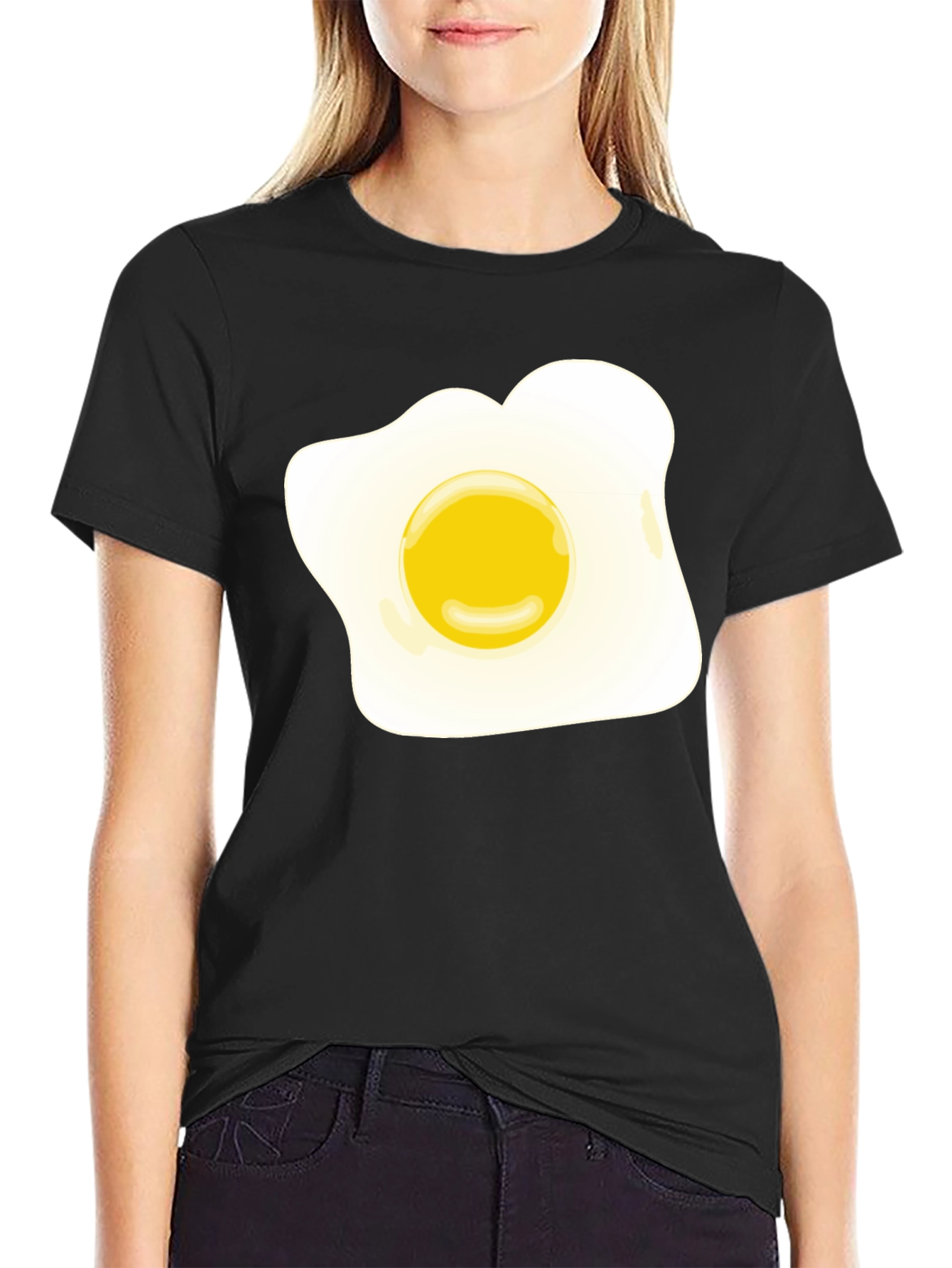 Funny Fried Egg Graphic Black T-Shirt
