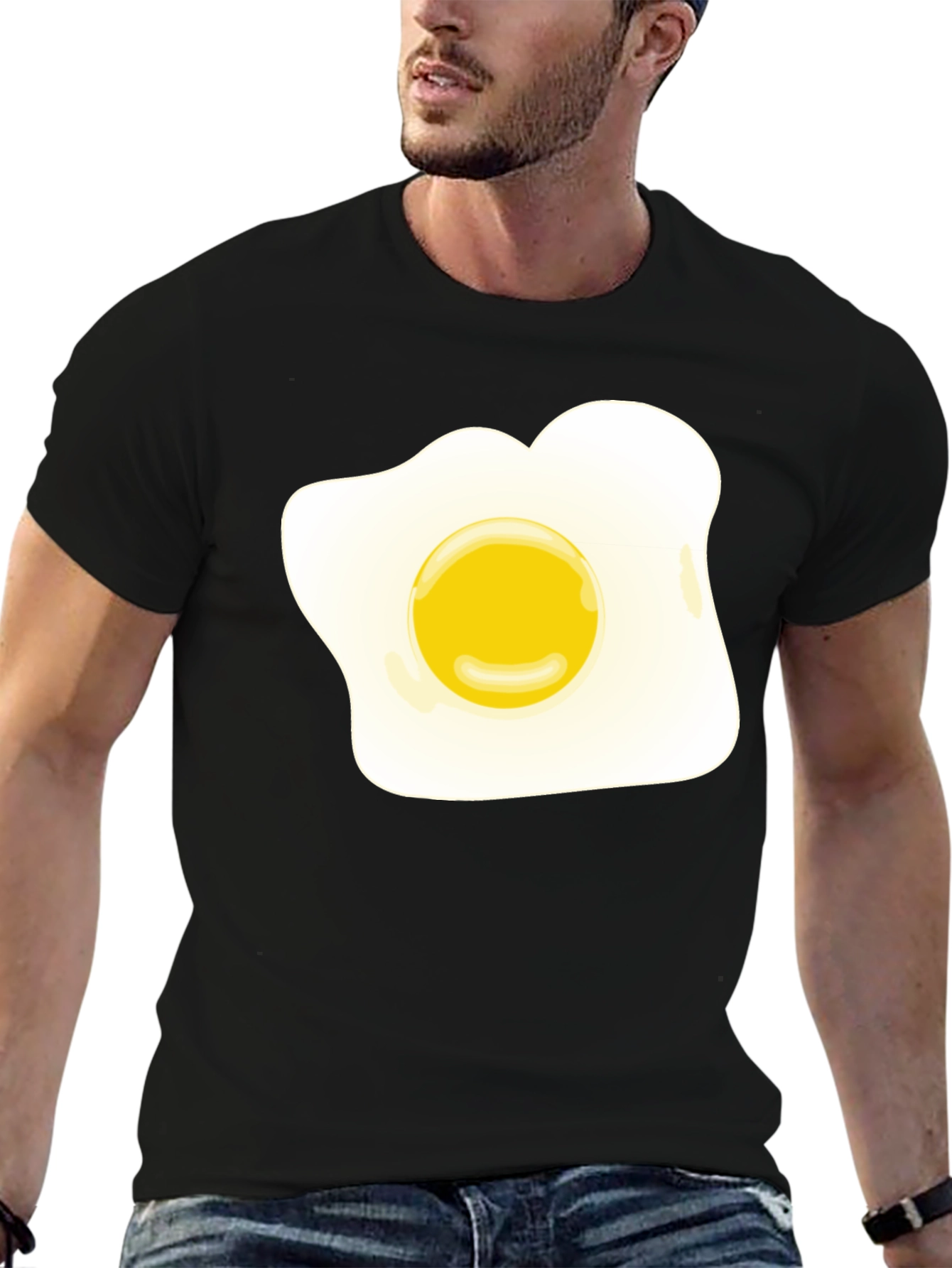 Funny Fried Egg Graphic Black T-Shirt