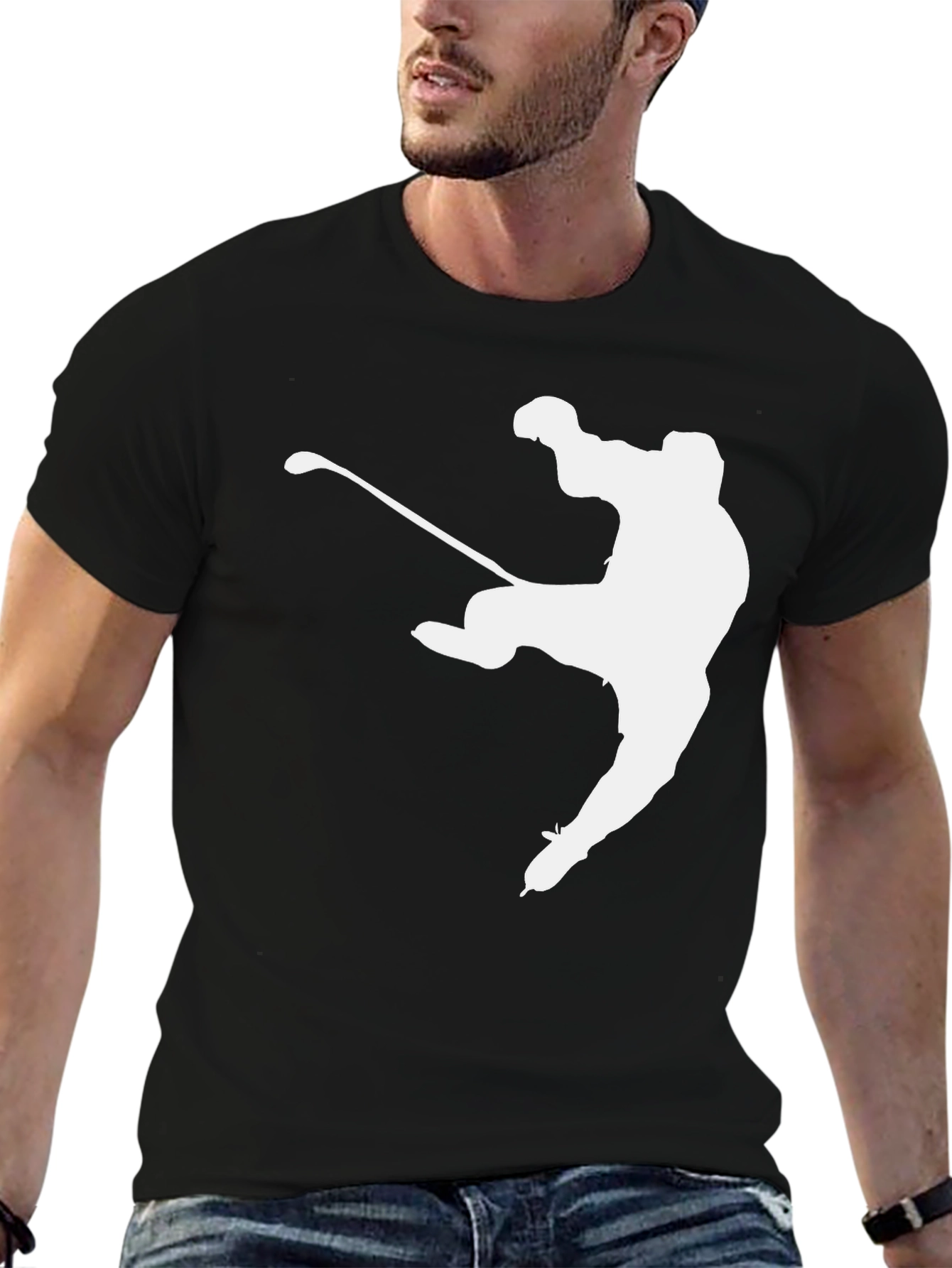 Hockey Player Graphic Tee - Black