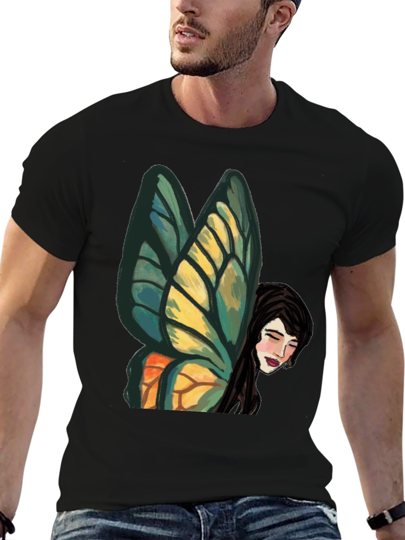 Whimsical Butterfly Fairy Graphic Tee - Black