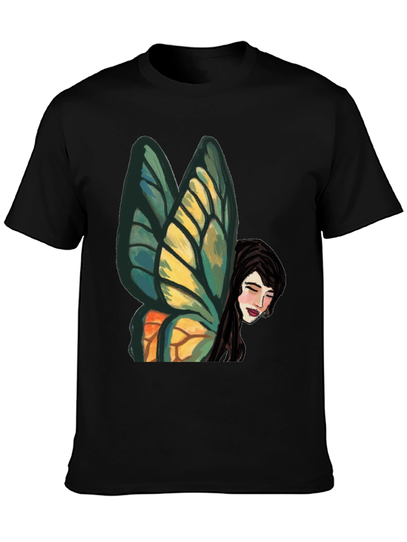Whimsical Butterfly Fairy Graphic Tee - Black