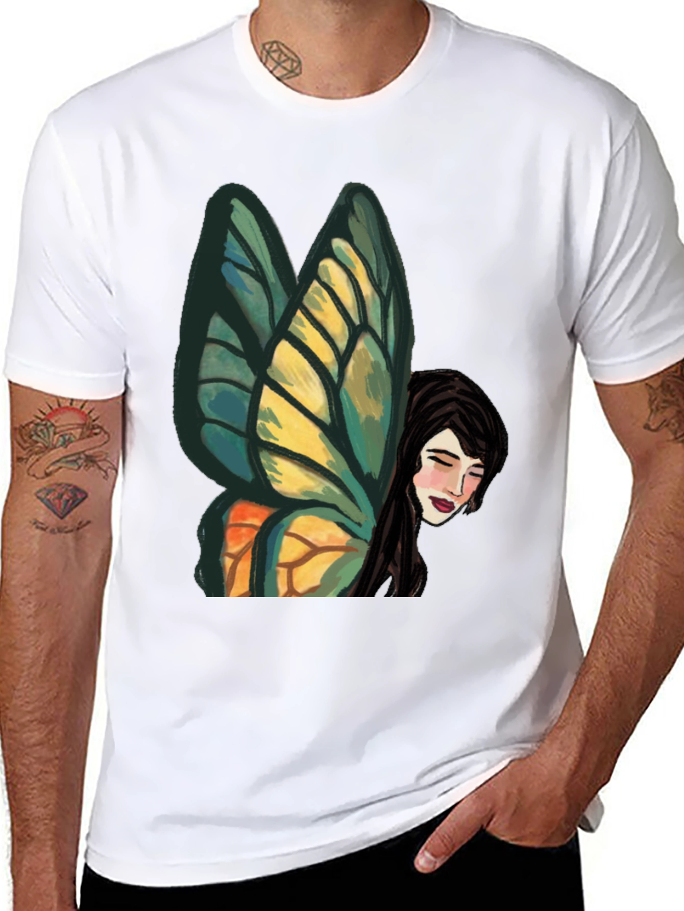 Whimsical Butterfly Fairy Graphic Tee - Black