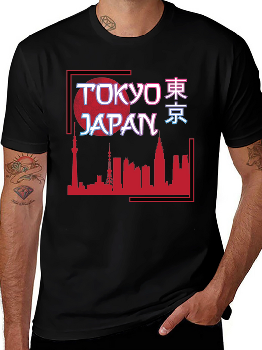 Tokyo Japan Skyline Graphic Tee - Black Cotton T-Shirt