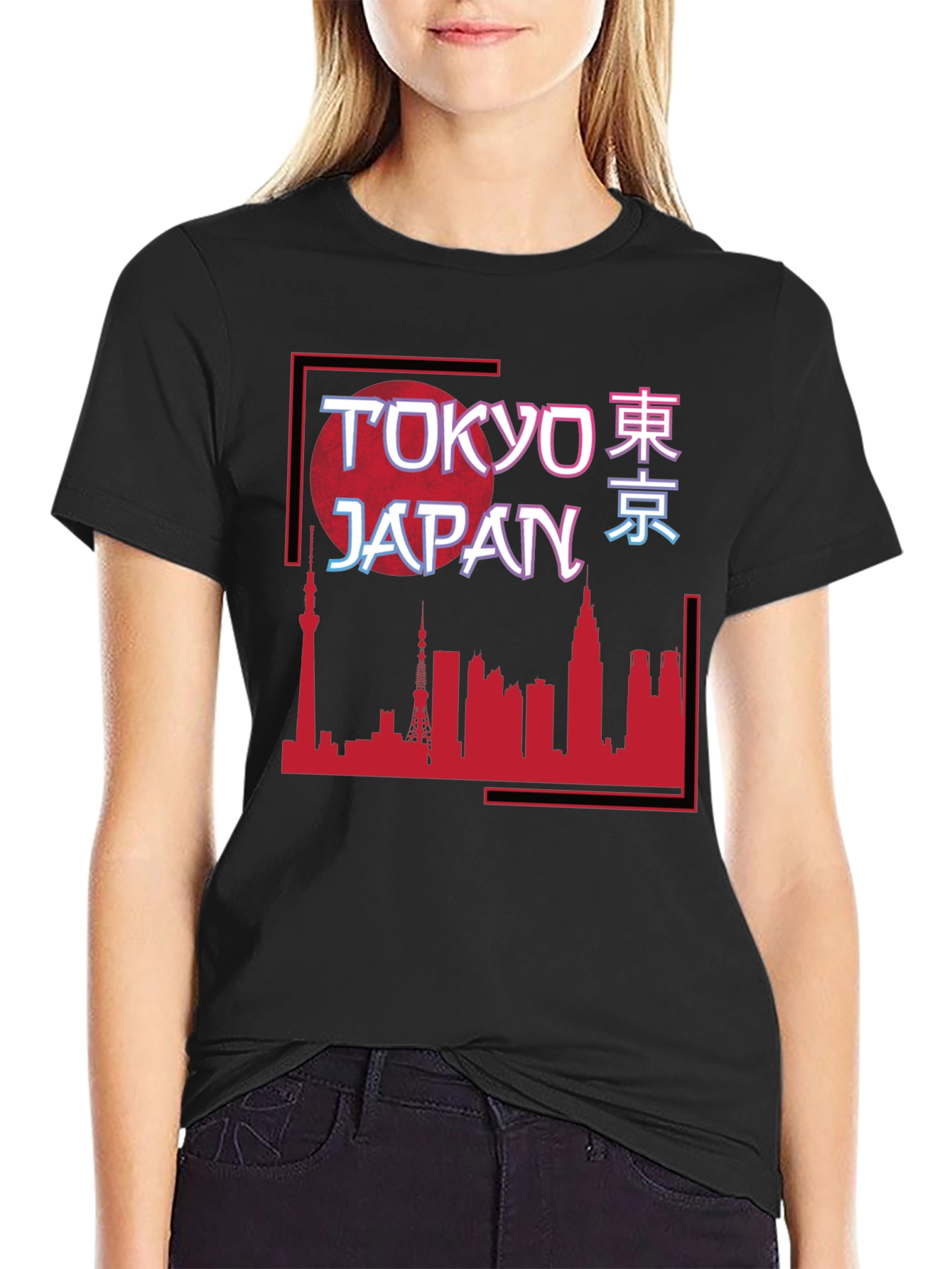Tokyo Japan Skyline Graphic Tee - Black Cotton T-Shirt