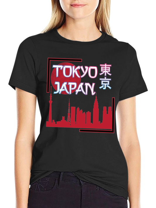 Tokyo Japan Skyline Graphic Tee - Black Cotton T-Shirt