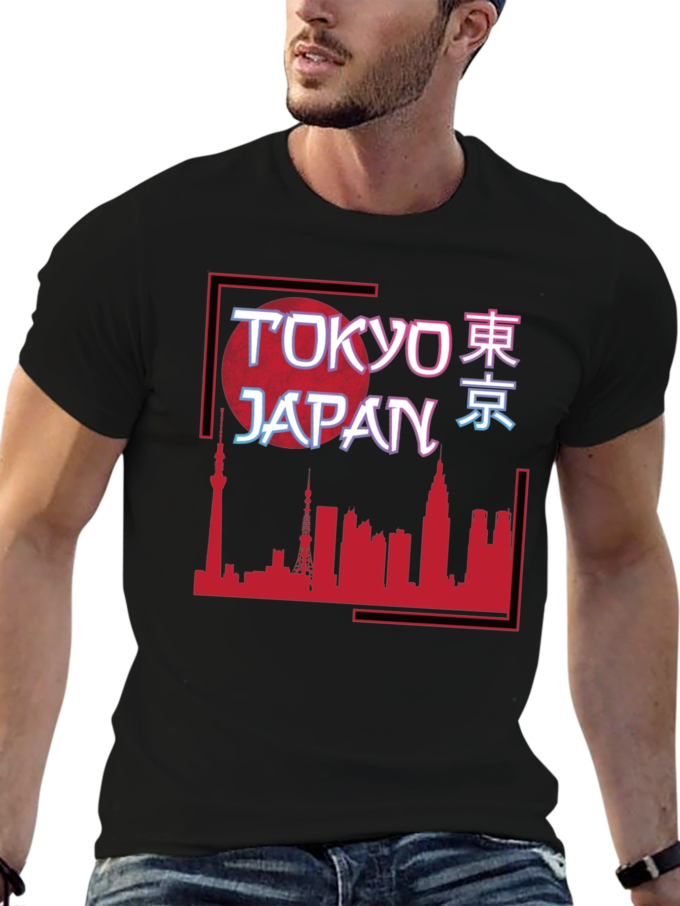 Tokyo Japan Skyline Graphic Tee - Black Cotton T-Shirt
