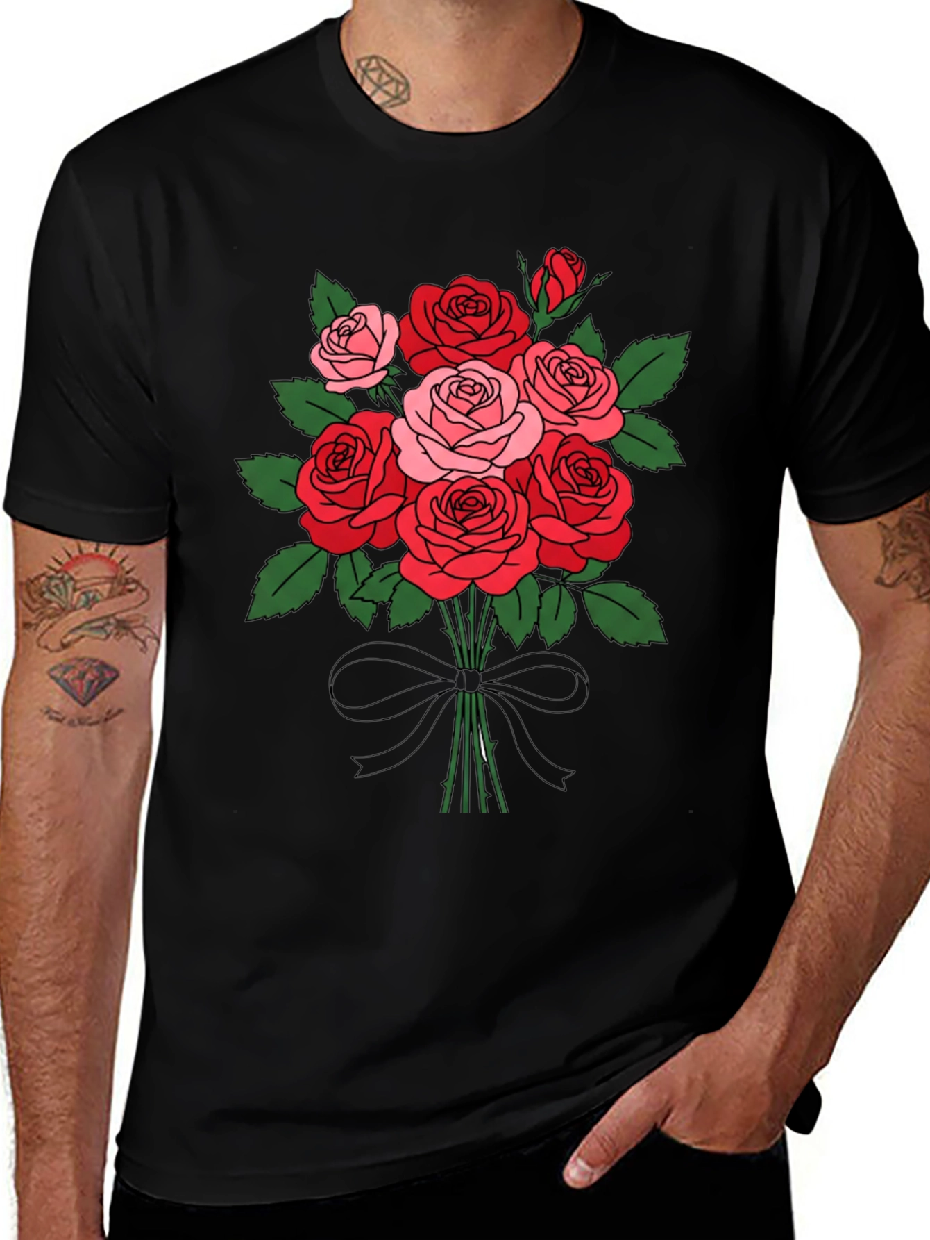Floral Bouquet T-Shirt: Roses and Bow
