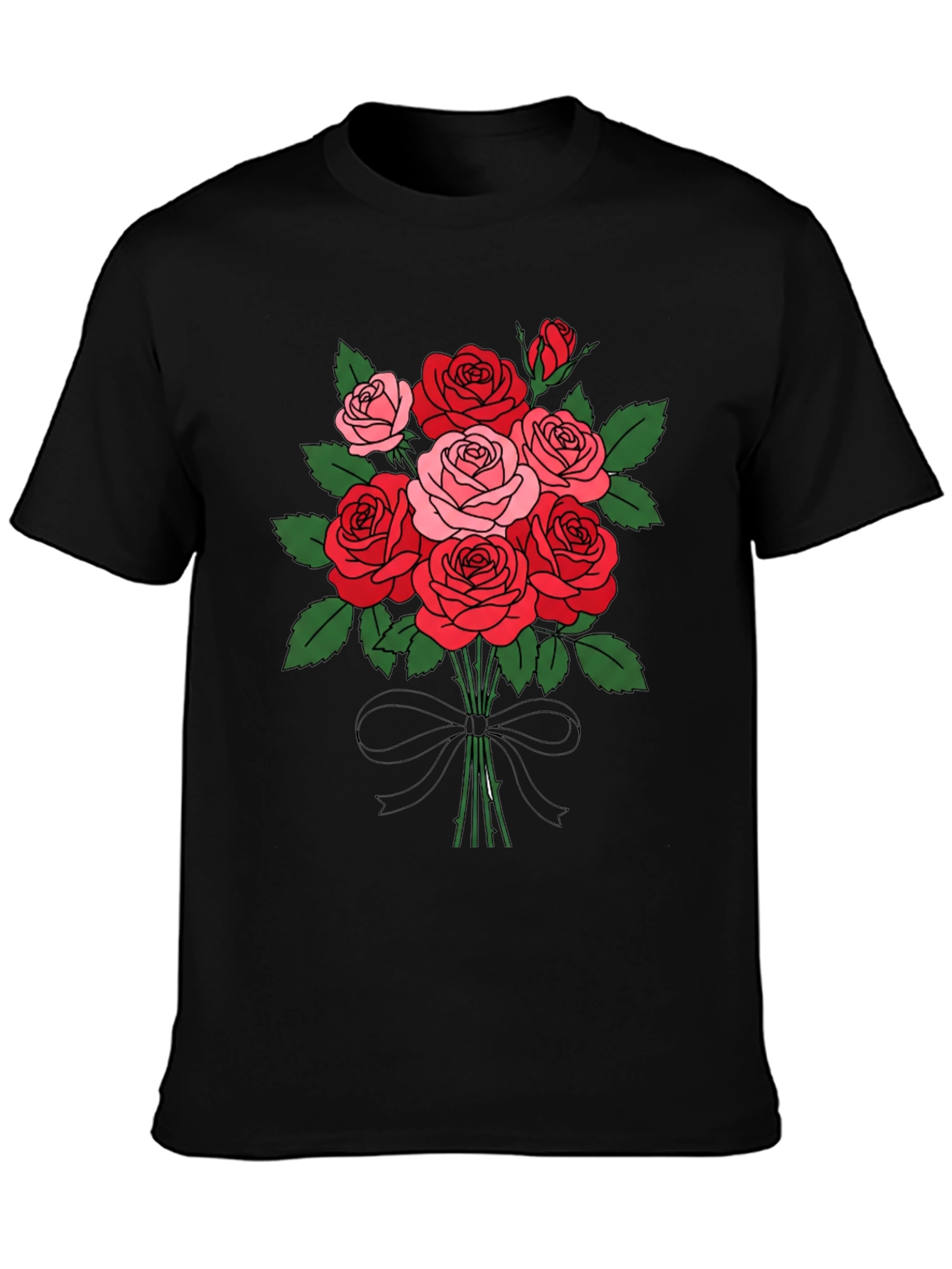 Floral Bouquet T-Shirt: Roses and Bow