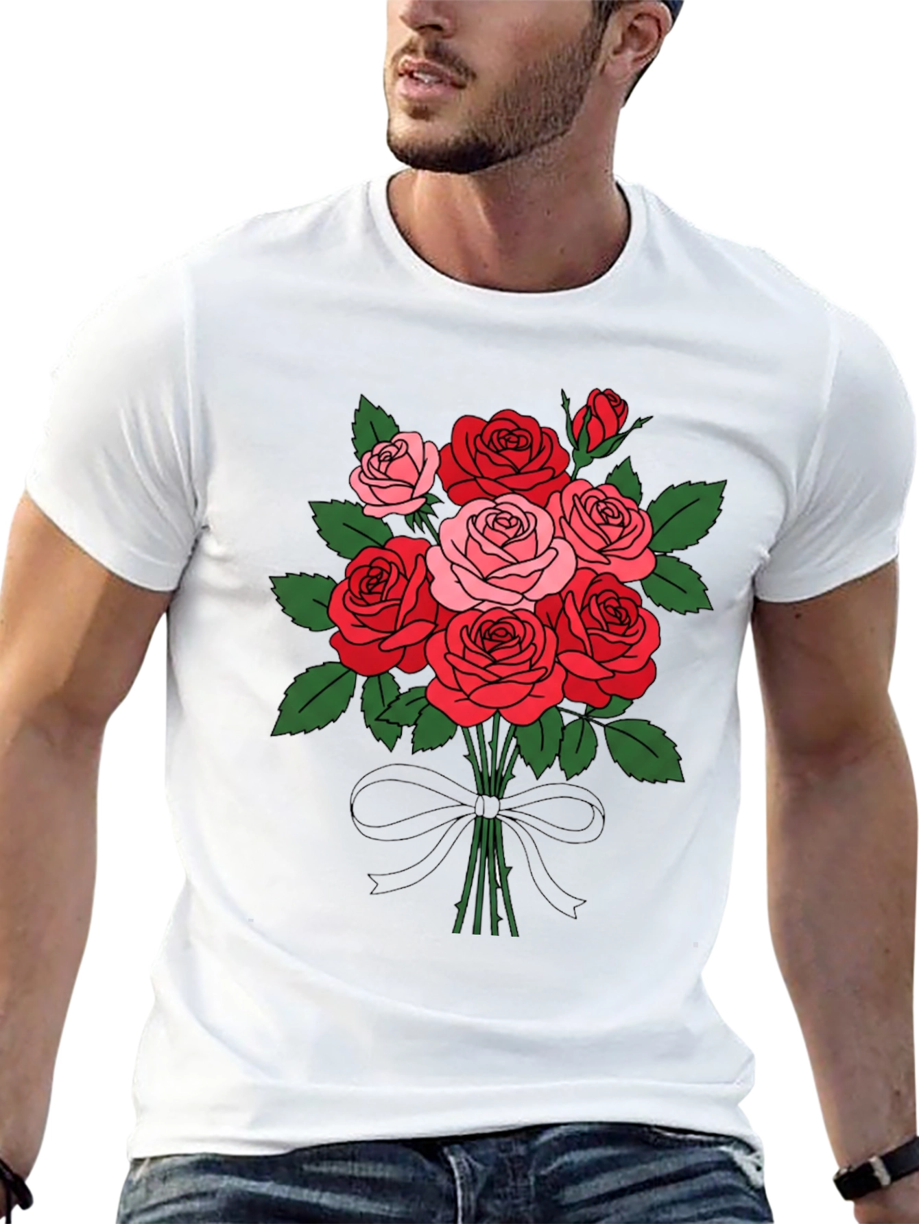 Floral Bouquet T-Shirt: Roses and Bow