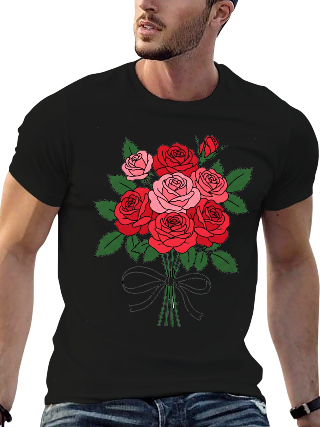 Floral Bouquet T-Shirt: Roses and Bow
