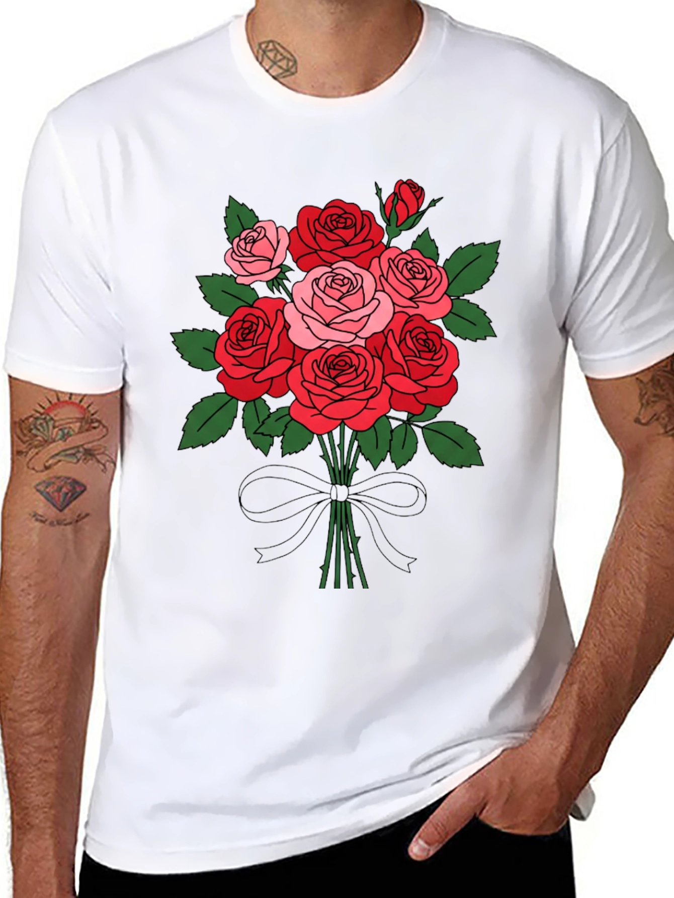 Floral Bouquet T-Shirt: Roses and Bow