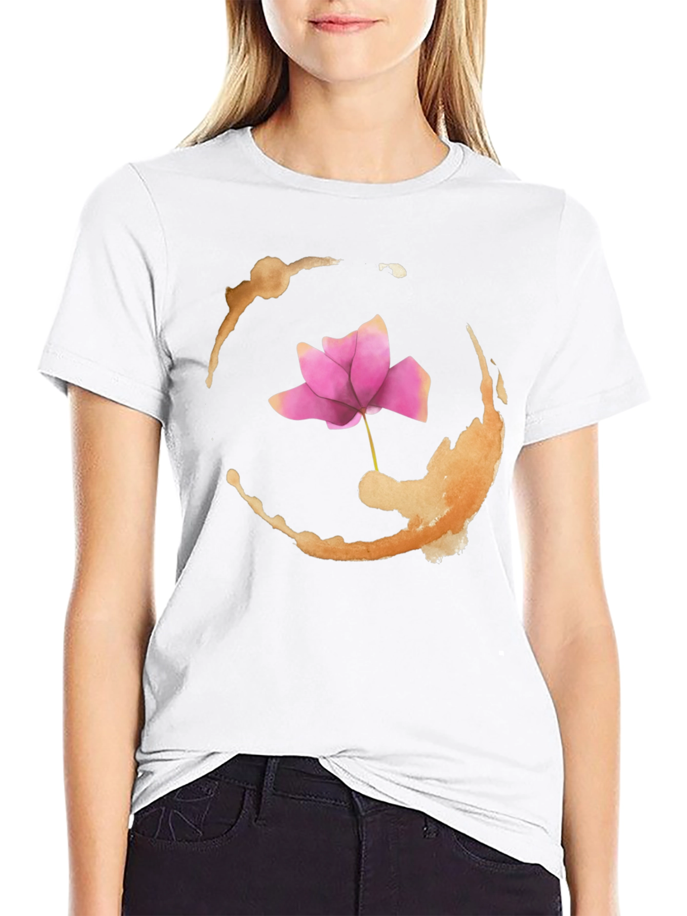 Lotus Flower Graphic Print Black T-Shirt
