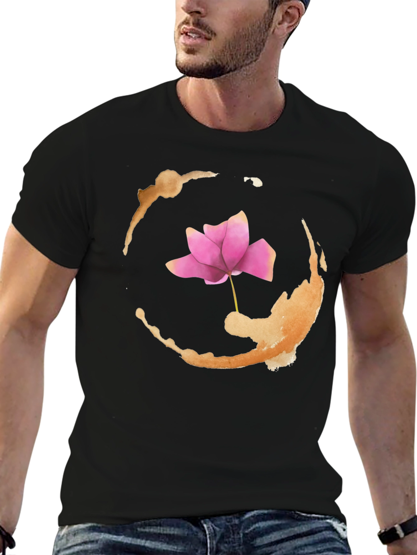 Lotus Flower Graphic Print Black T-Shirt
