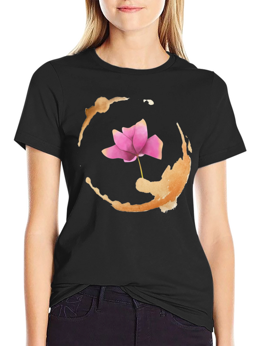 Lotus Flower Graphic Print Black T-Shirt