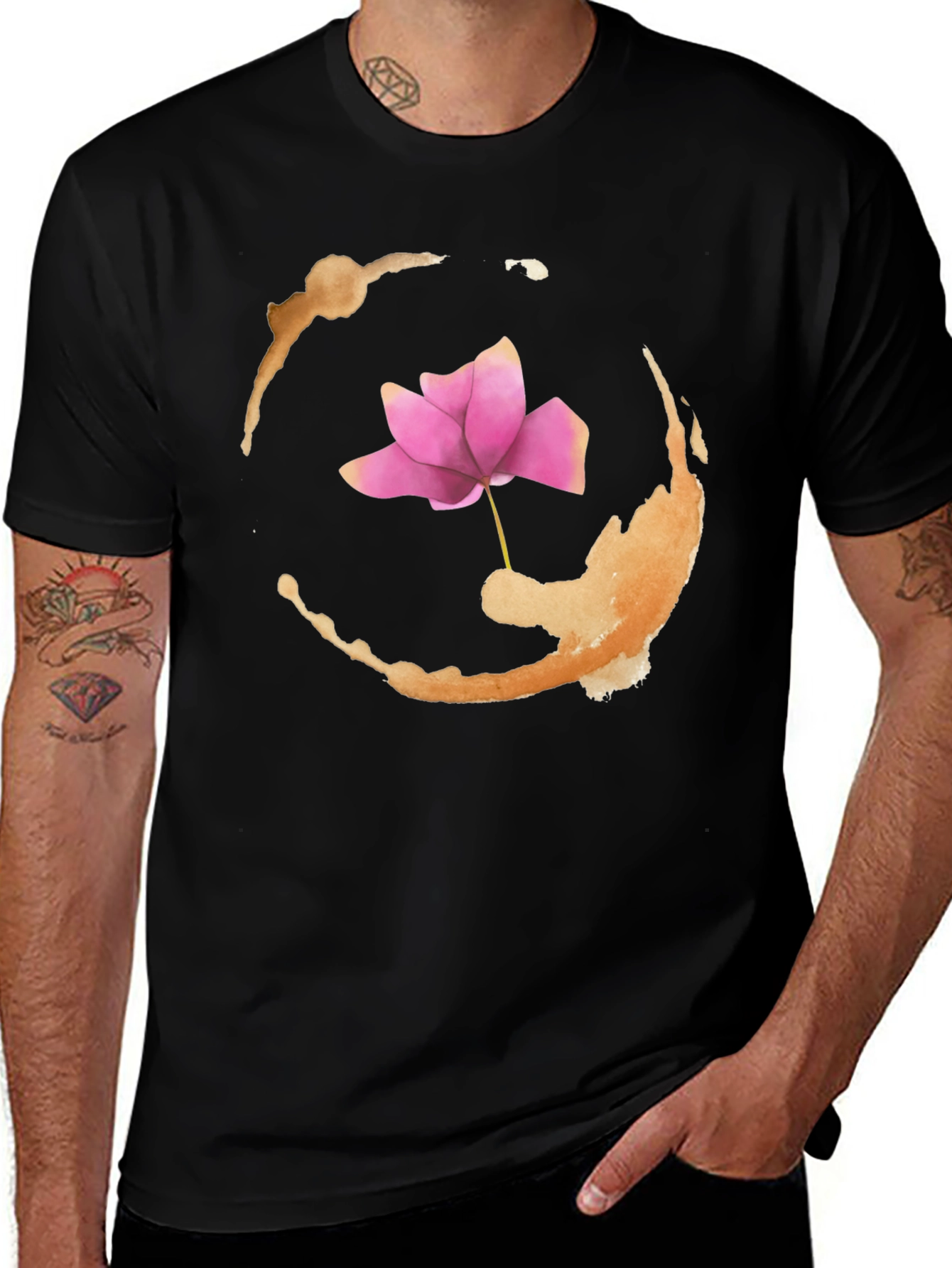 Lotus Flower Graphic Print Black T-Shirt