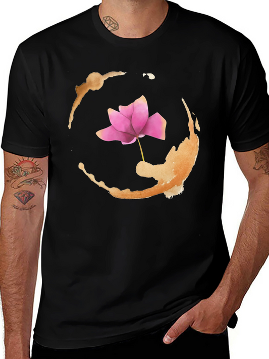 Lotus Flower Graphic Print Black T-Shirt