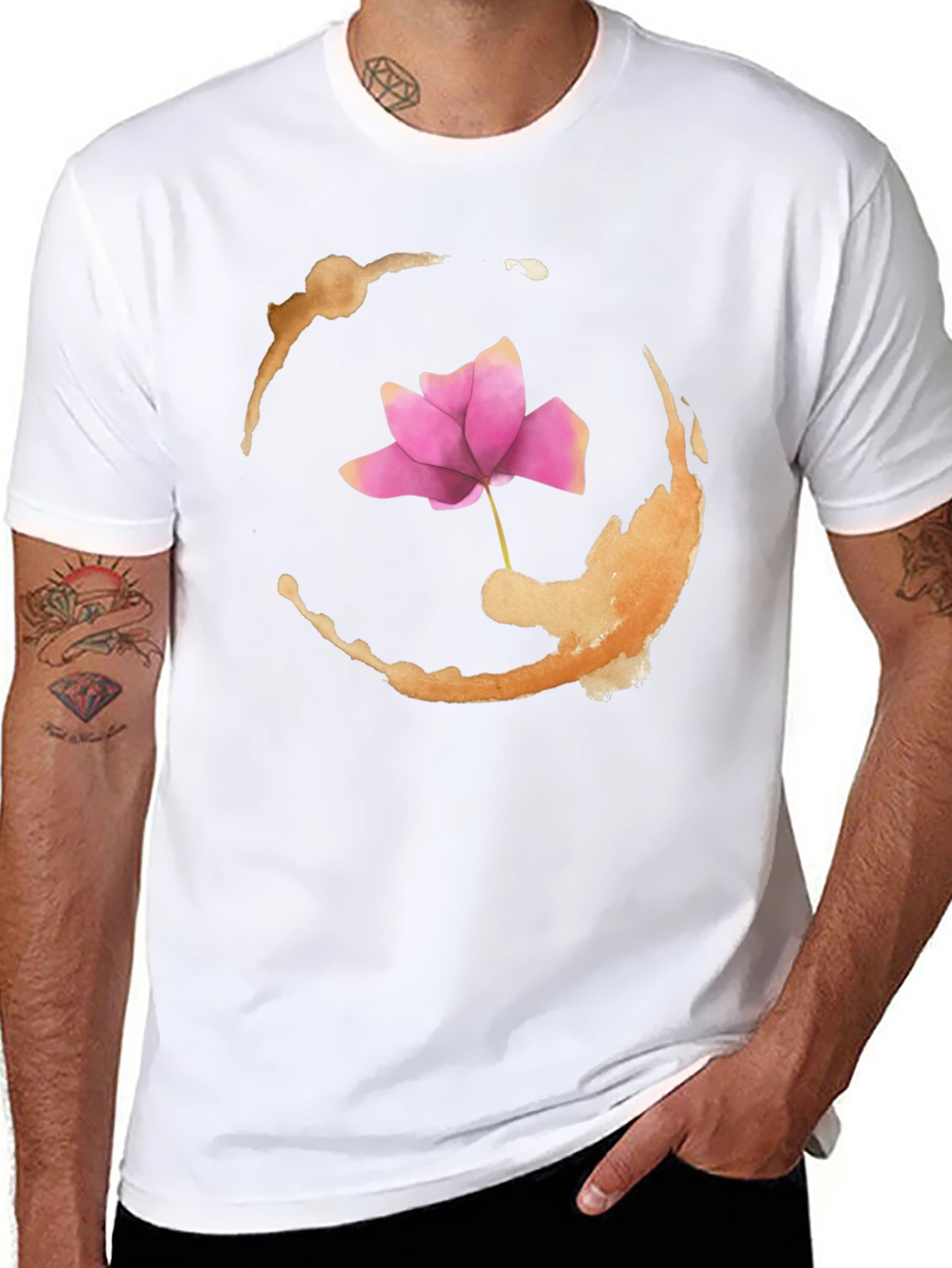Lotus Flower Graphic Print Black T-Shirt