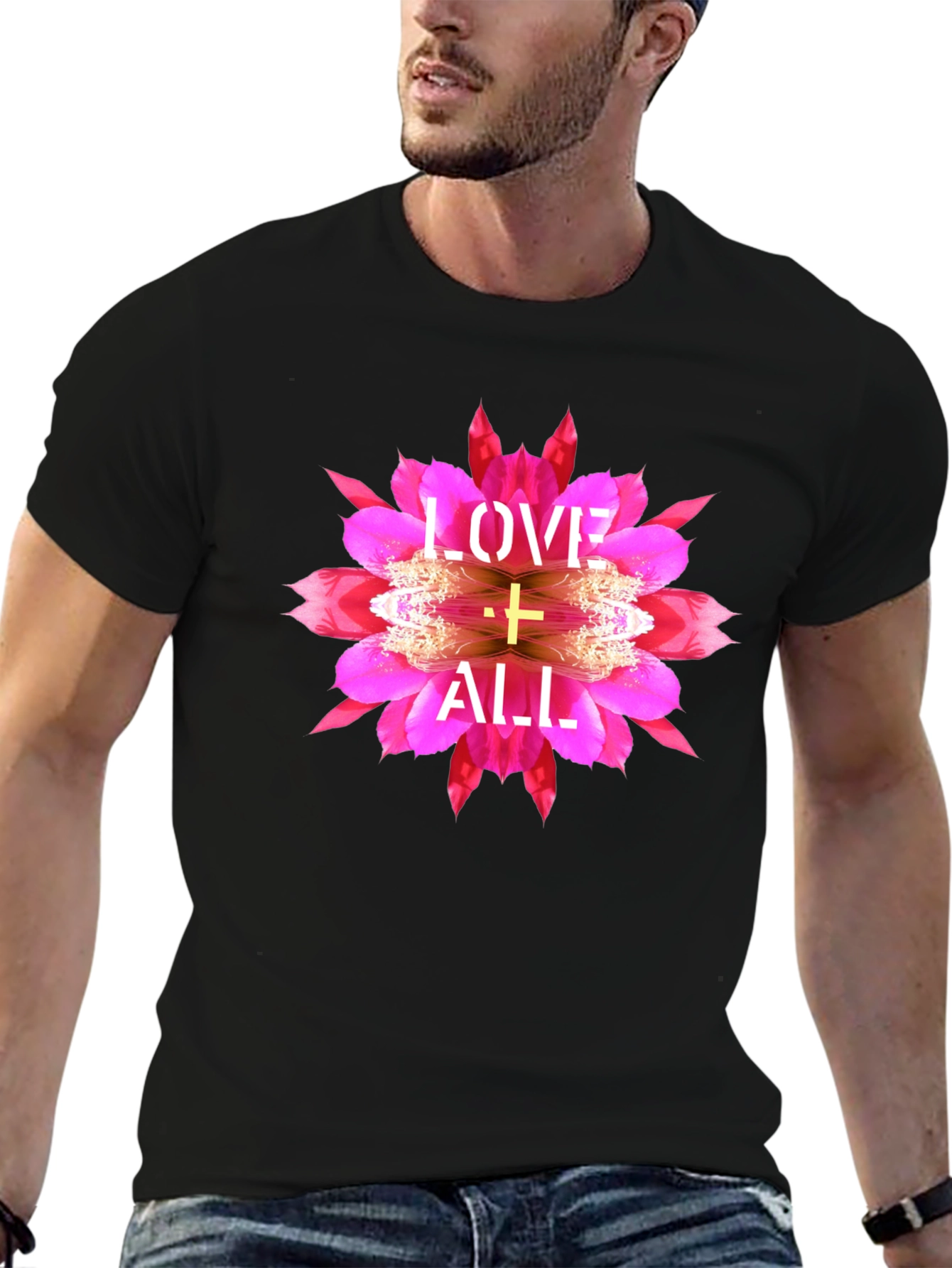 Love All Graphic Tee - Floral Cross Design