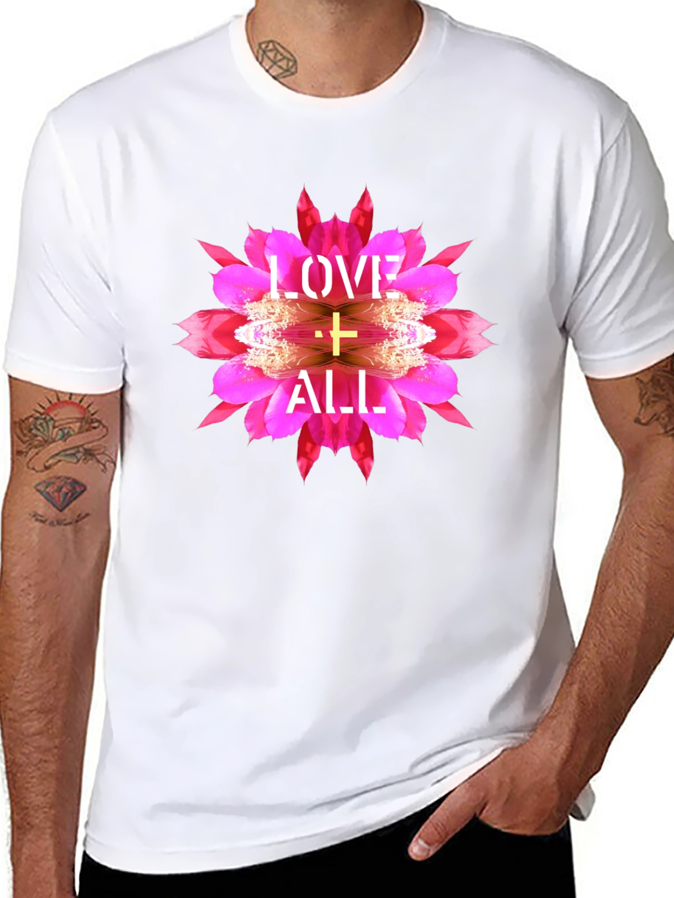 Love All Graphic Tee - Floral Cross Design