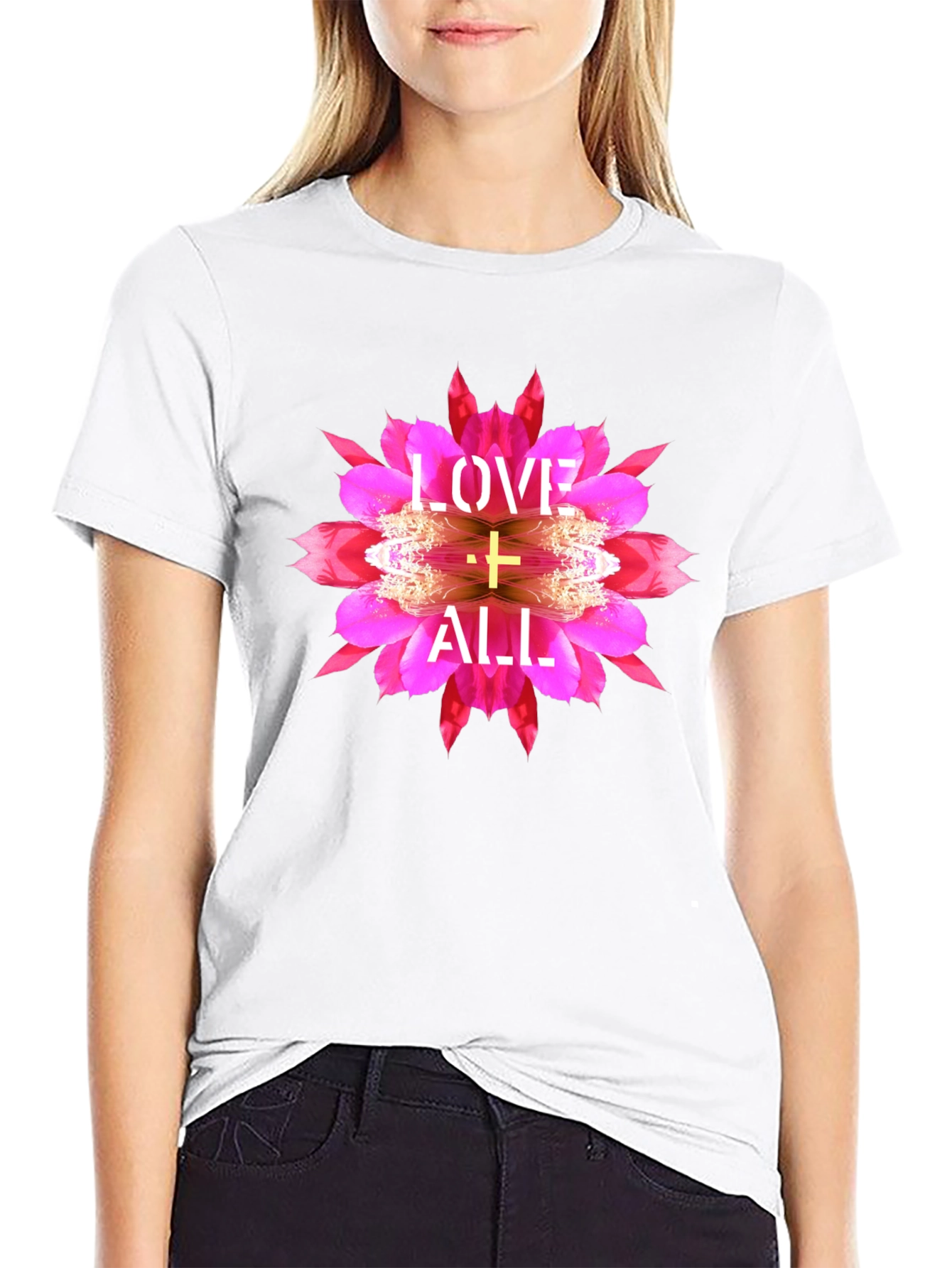 Love All Graphic Tee - Floral Cross Design