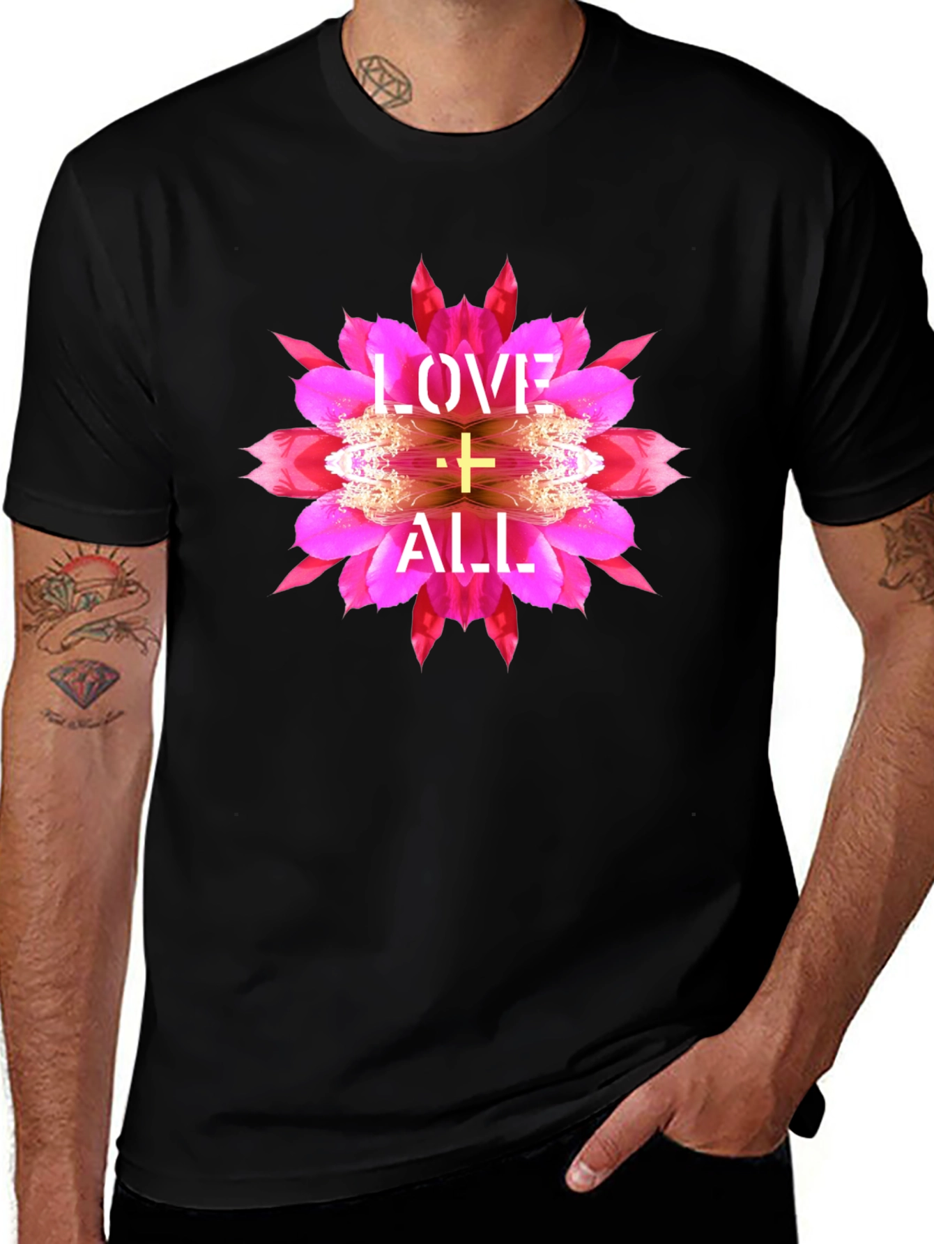 Love All Graphic Tee - Floral Cross Design
