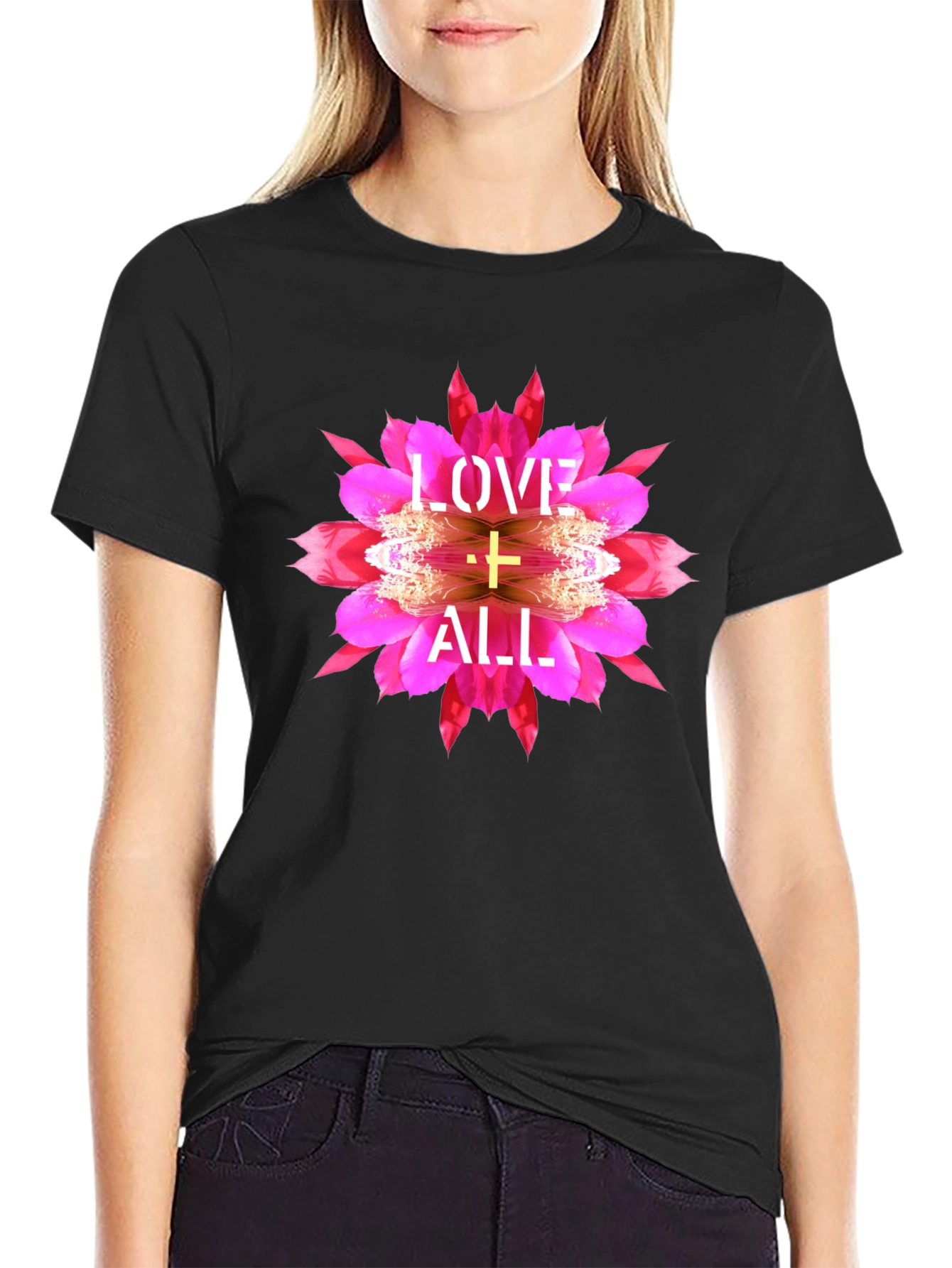 Love All Graphic Tee - Floral Cross Design