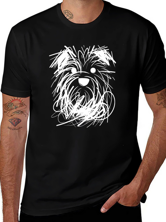 Dog Scribble Graphic Tee - Mens Black Crew Neck T-Shirt