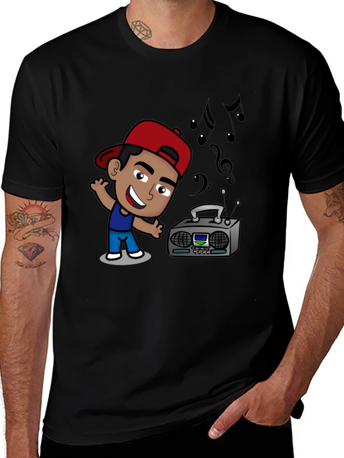 Cartoon DJ Black T-Shirt