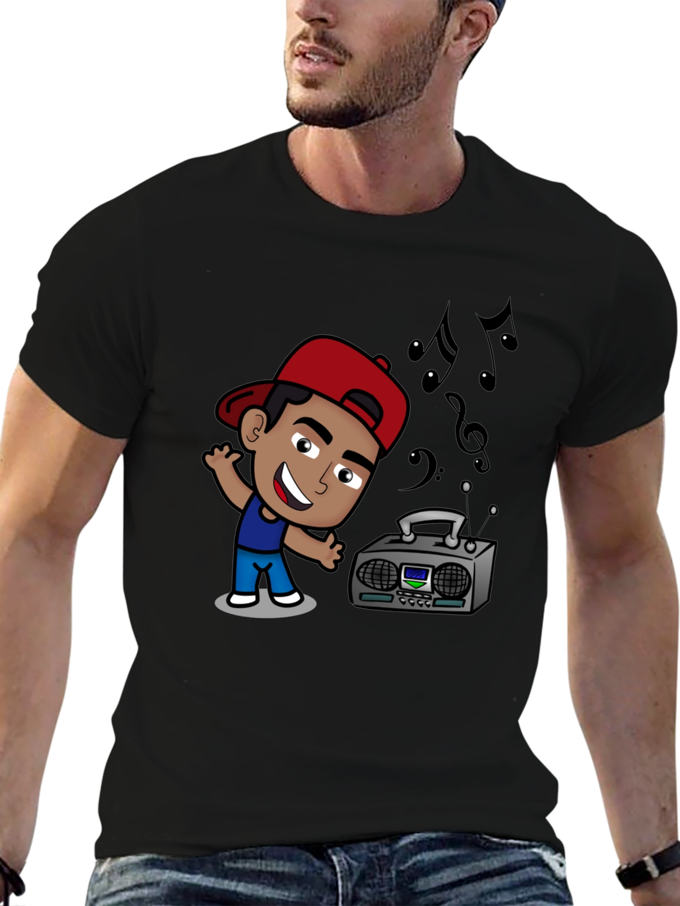 Cartoon DJ Black T-Shirt