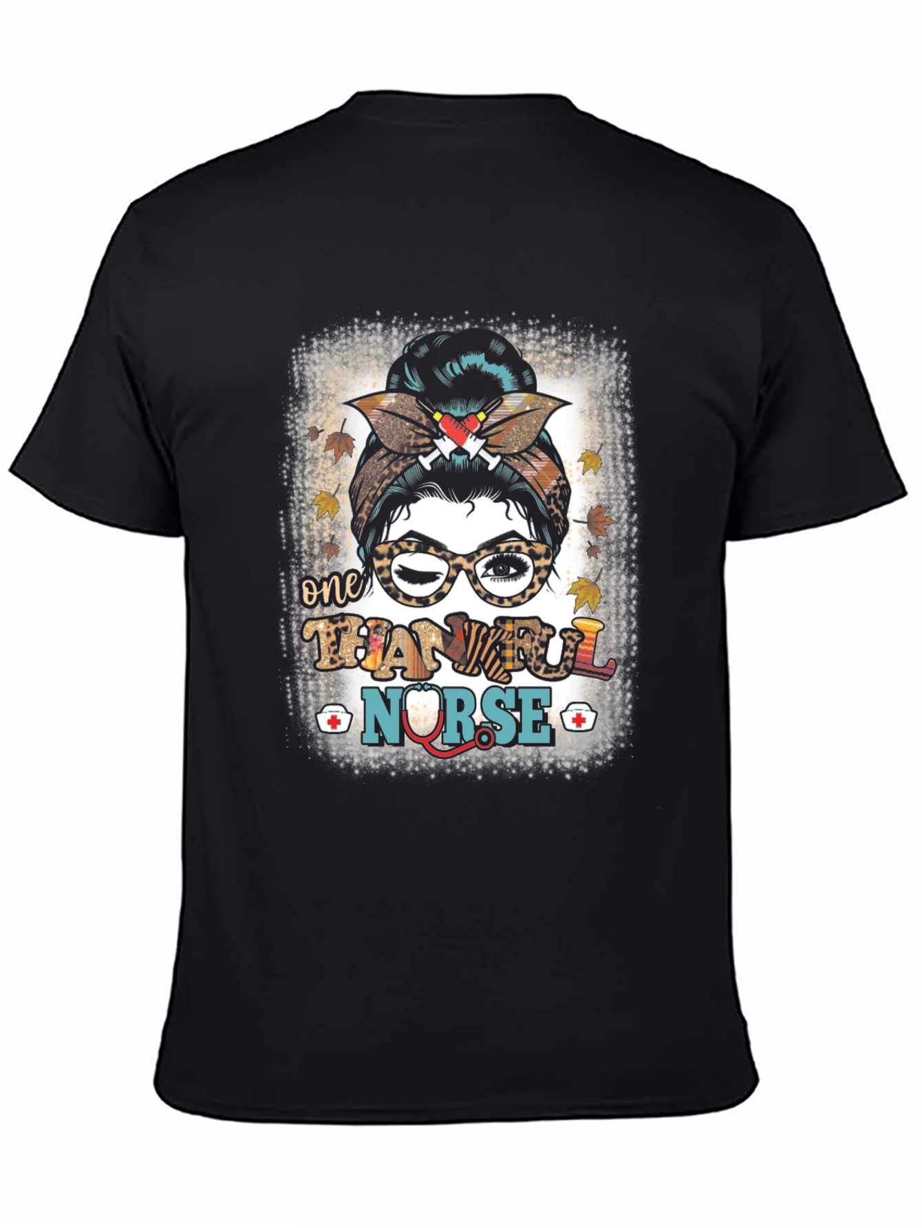 Thankful Nurse Messy Bun T-Shirt