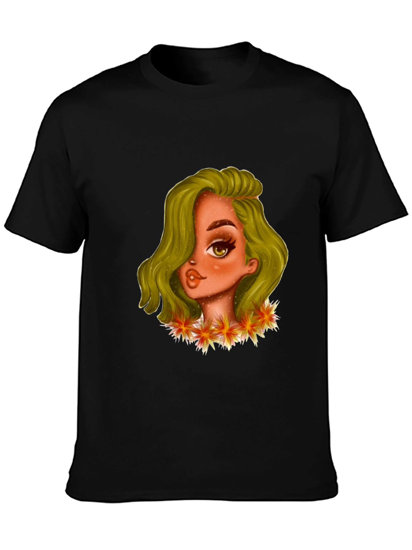 Black T-Shirt with Cartoon Girl Graphic
